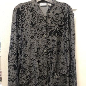 Chico's Elegant Black and Gray Floral Jacket